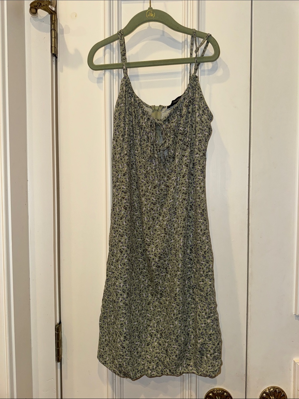 Forever 21 Olive Green Floral Tie-Front Mini Dress